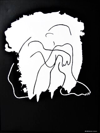 Maleri af en knælende mand. Maleriet er Kunstmaleriers varemærke og vores absolut favoritbillede. Fine art kunst og malerier hos Kunstmalerier.dk