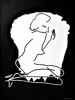 Maleri af ydmyg kvinde. Maleriet er meget grafisk og sort hvis meget flot og sofistikeret fine art maleri