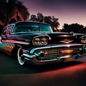 Billede af kunstplakat af en futuristisk Chevrolet Bel Air