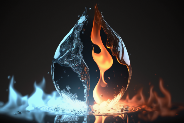 Yin & Yan inspired fire and water art poster