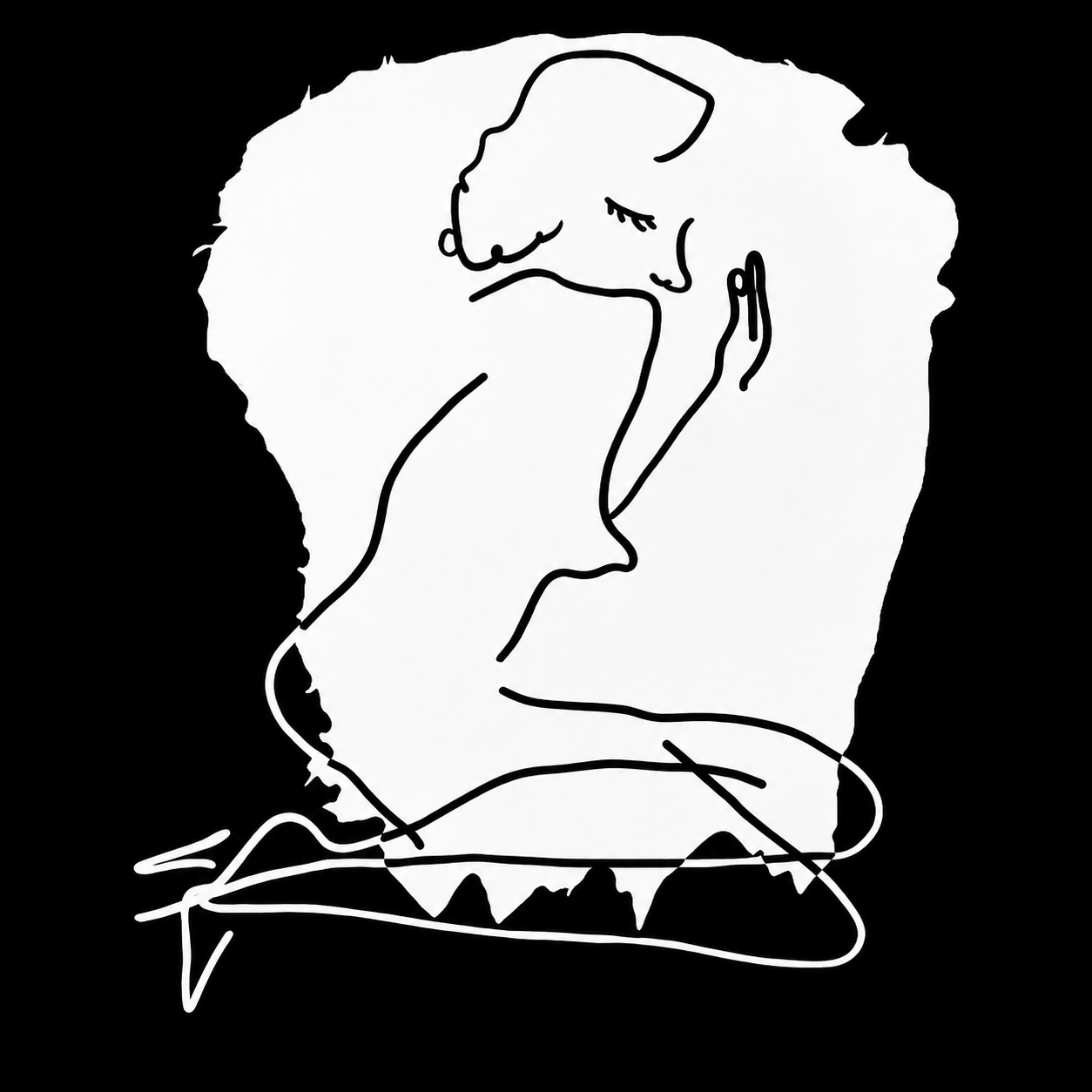 Maleri Knælende kvinde fra Kunstmalerier.dk. Kunstmaleri Galleri sort hvid. Kunstmaleri med knælende kvinde i grafisk line art stil.